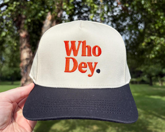 Who Dey Hat (Tan Cap - Black Brim)